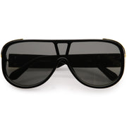 zeroUV High Fashion Neutral Rounded Lens Flat Top Oversize Shield Sunglasses D101 Sunglasses