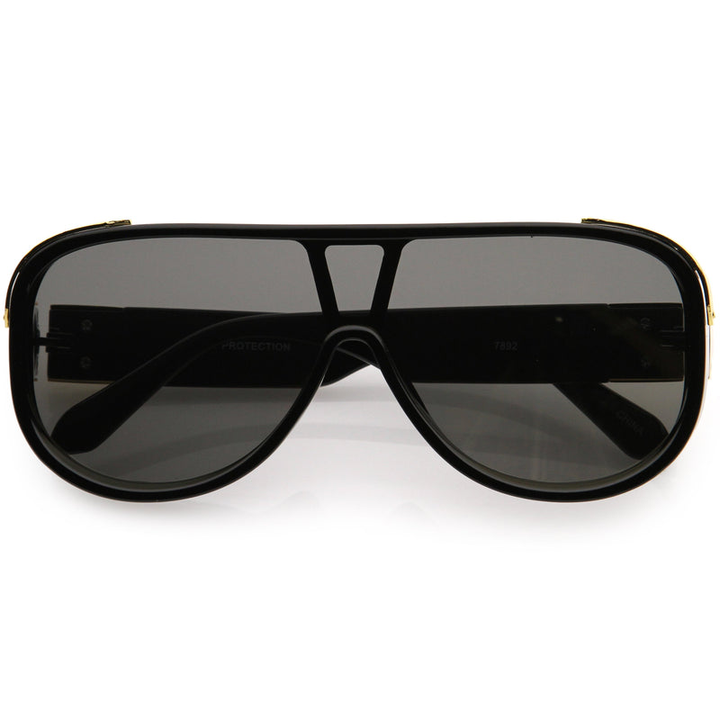 zeroUV High Fashion Neutral Rounded Lens Flat Top Oversize Shield Sunglasses D101 Sunglasses