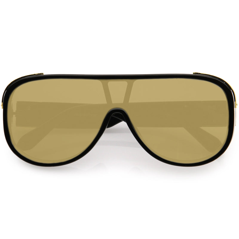 zeroUV High Fashion Neutral Rounded Lens Flat Top Oversize Shield Sunglasses D101 Sunglasses