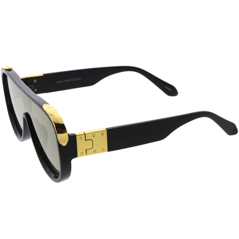 zeroUV High Fashion Neutral Rounded Lens Flat Top Oversize Shield Sunglasses D101 Sunglasses