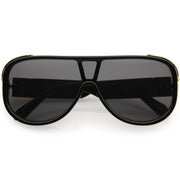 zeroUV High Fashion Neutral Rounded Lens Flat Top Oversize Shield Sunglasses D101 Sunglasses