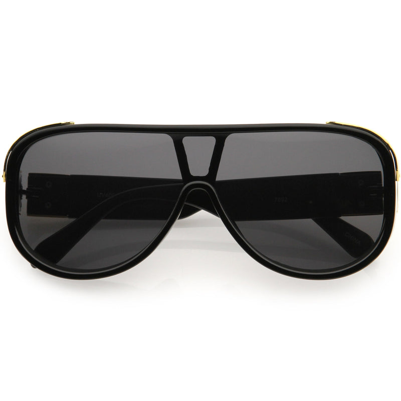 zeroUV High Fashion Neutral Rounded Lens Flat Top Oversize Shield Sunglasses D101 Sunglasses