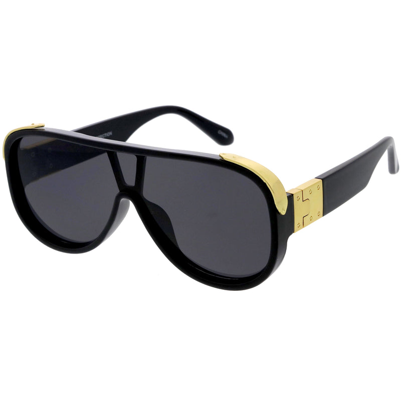 zeroUV High Fashion Neutral Rounded Lens Flat Top Oversize Shield Sunglasses D101 Sunglasses