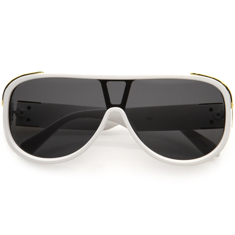zeroUV High Fashion Neutral Rounded Lens Flat Top Oversize Shield Sunglasses D101 Sunglasses
