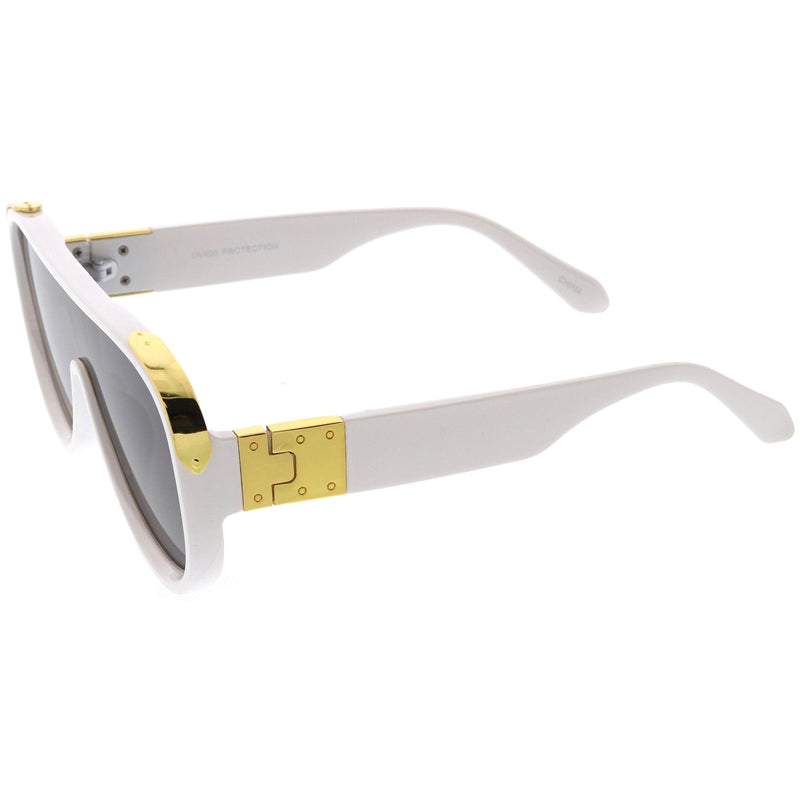 zeroUV High Fashion Neutral Rounded Lens Flat Top Oversize Shield Sunglasses D101 Sunglasses