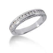 Bids.com 14k White Gold Vintage Style Engraved Diamond Channel Set Wedding Ring Band Rings