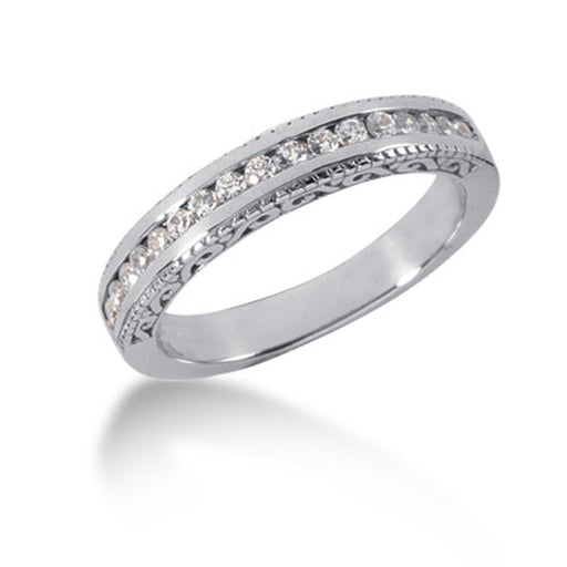 Bids.com 14k White Gold Vintage Style Engraved Diamond Channel Set Wedding Ring Band Rings