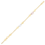 Bids.com 14k Tri-Color Gold Anklet with Multi Color Heart Stations Accessories