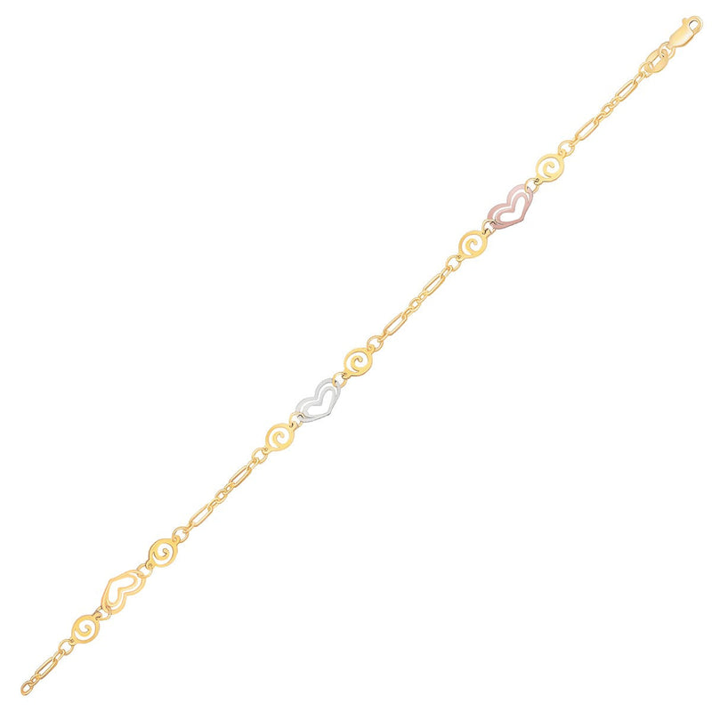 Bids.com 14k Tri-Color Gold Anklet with Multi Color Heart Stations Accessories