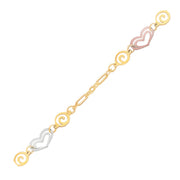 Bids.com 14k Tri-Color Gold Anklet with Multi Color Heart Stations Accessories