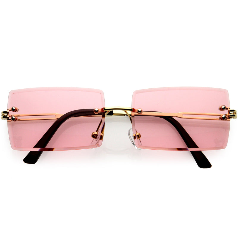 zeroUV Luxe 90s Inspired Full Rimless Metal Accent Medium Square Sunglasses D108 Sunglasses