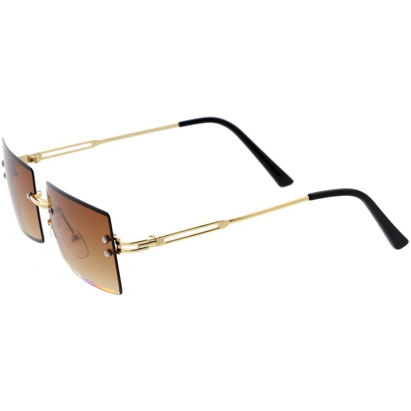 zeroUV Luxe 90s Inspired Full Rimless Metal Accent Medium Square Sunglasses D108 Sunglasses