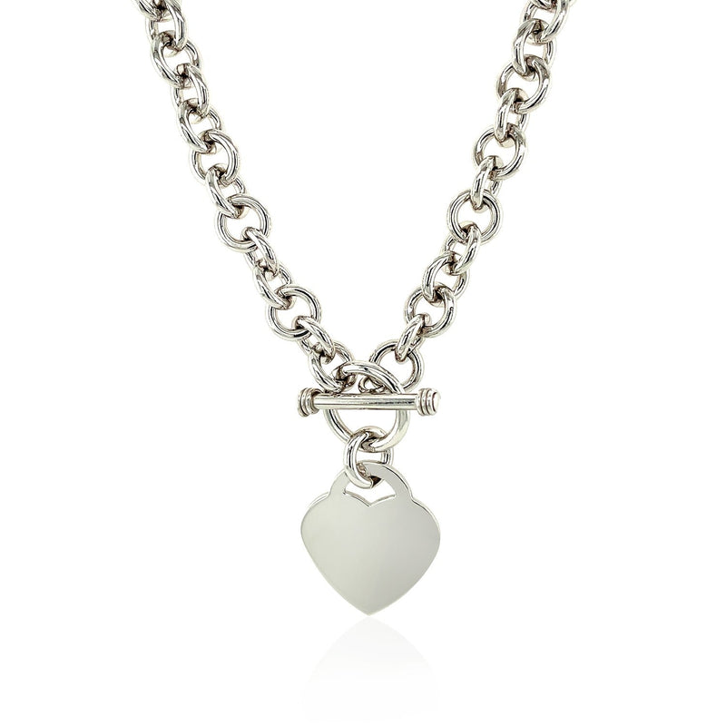 Bids.com Sterling Silver Rolo Chain  with a Heart Toggle Charm and Rhodium Plating Necklaces