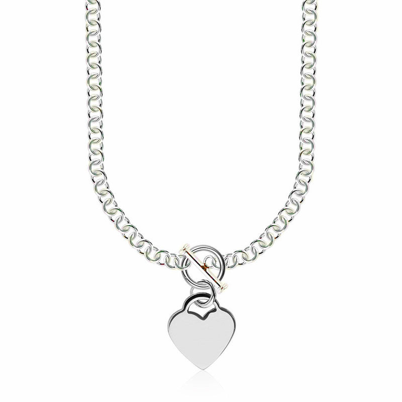 Bids.com Sterling Silver Rhodium Plated Rolo Chain Necklace with a Heart Toggle Charm Necklaces