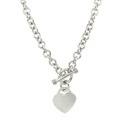 Bids.com Sterling Silver Rhodium Plated Rolo Chain Necklace with a Heart Toggle Charm Necklaces