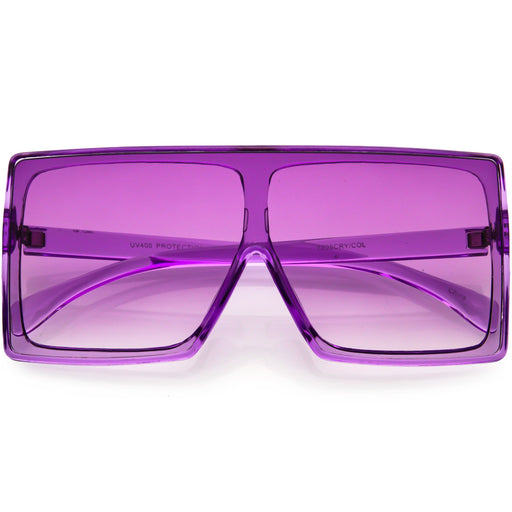 zeroUV Bold Colored Tinted Lens Translucent Flat Top Oversize Shield Sunglasses D109 Sunglasses