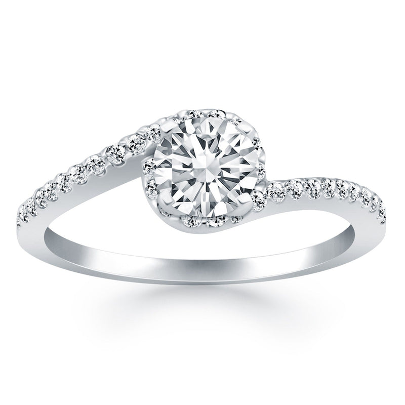 Bids.com 14k White Gold Bypass Swirl Diamond Halo Engagement Ring Rings