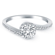 Bids.com 14k White Gold Bypass Swirl Diamond Halo Engagement Ring Rings