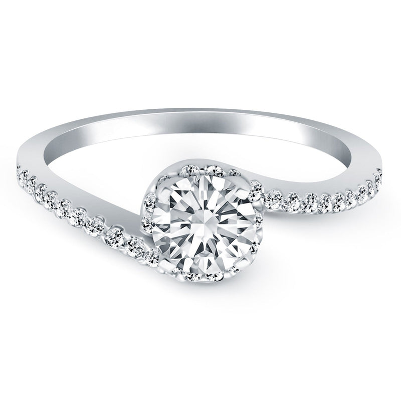 Bids.com 14k White Gold Bypass Swirl Diamond Halo Engagement Ring Rings