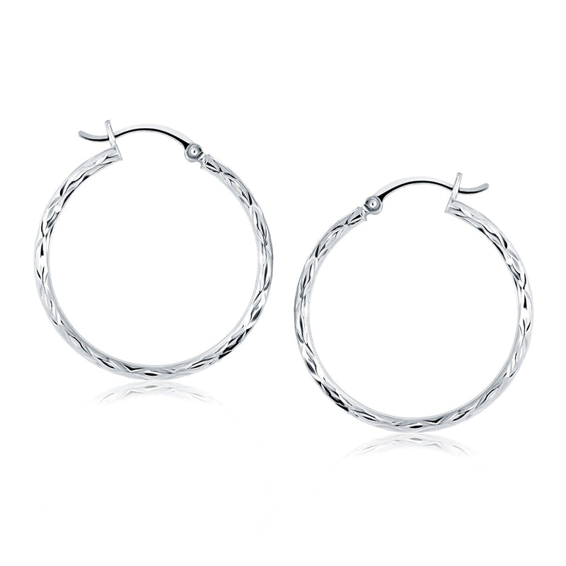 Bids.com 14k White Gold Diamond Cut Hoop Earrings Earrings
