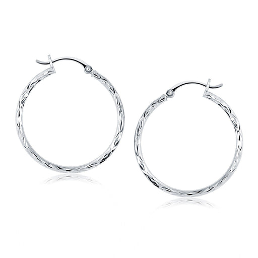 Bids.com 14k White Gold Diamond Cut Hoop Earrings Earrings