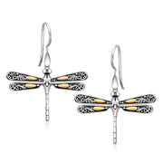 Bids.com 18k Yellow Gold and Sterling Silver Dragonfly Motif Drop Earrings Earrings