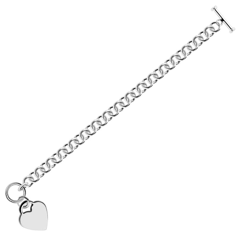 Bids.com Sterling Silver Rhodium Plated Rolo Style Heart Charmed Chain Bracelet Bracelets