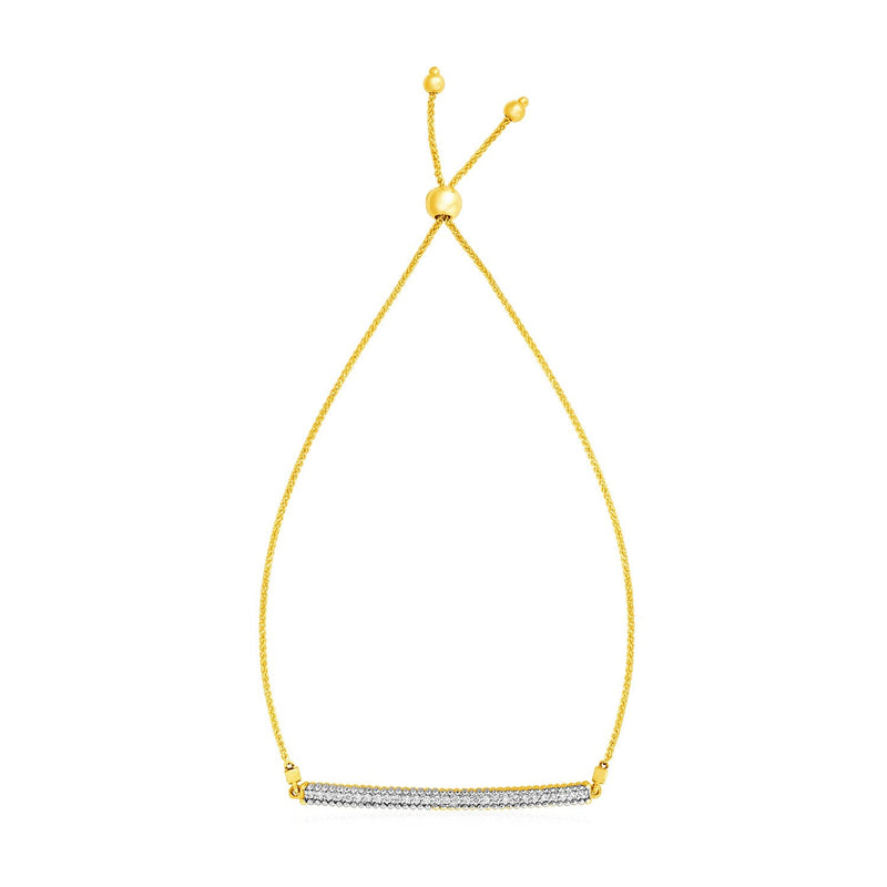 Bids.com 14k Yellow Gold Adjustable Bracelet with Textured Bar and Diamonds Bracelets