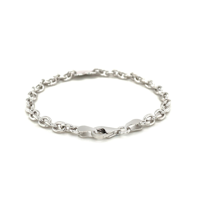 Bids.com Sterling Silver Rhodium Plated Chain Bracelet with a Flat Heart Station Bracelets