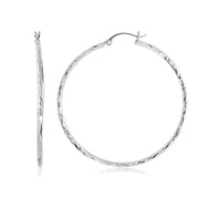 Bids.com 14k White Gold Diamond Cut Hoop Earrings (1 3/4 inch Diameter) Earrings