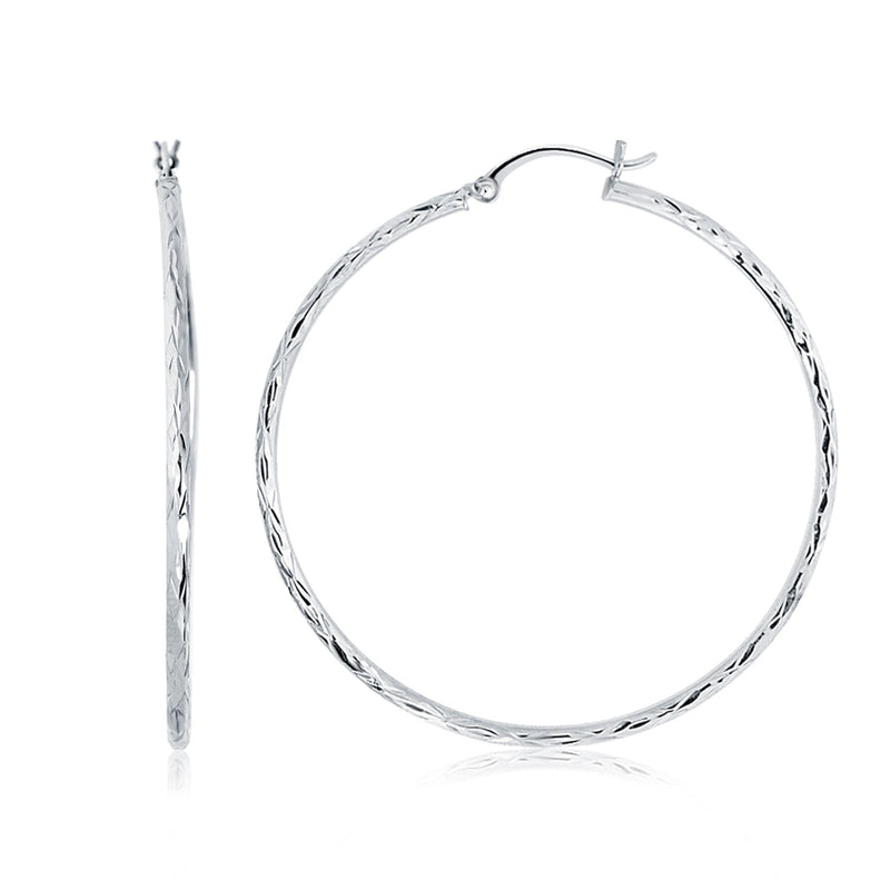 Bids.com 14k White Gold Diamond Cut Hoop Earrings (1 3/4 inch Diameter) Earrings