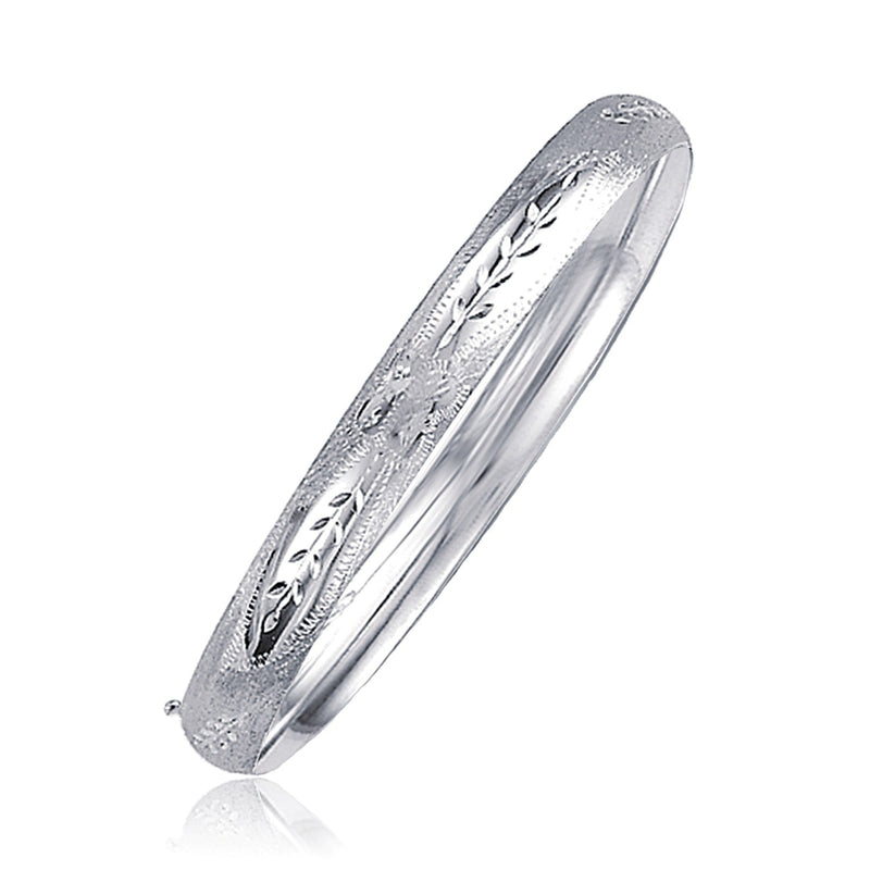 Bids.com Classic Floral Carved Bangle in 14k White Gold (6.0mm) Bracelets