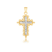 Bids.com 14k Two-Tone Gold Diamond Cut and Baroque Inspired Cross Pendant Pendants