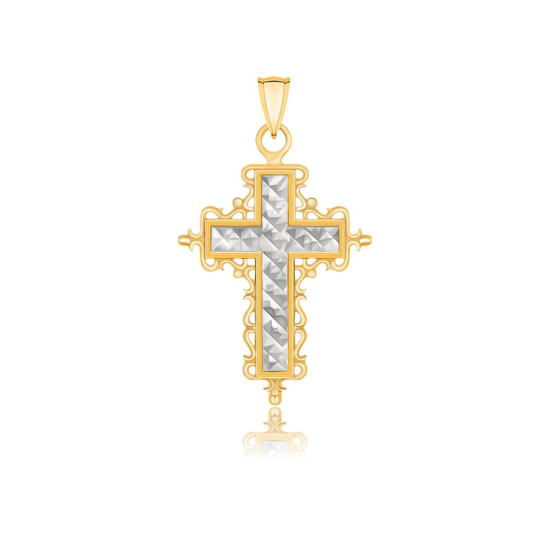 Bids.com 14k Two-Tone Gold Diamond Cut and Baroque Inspired Cross Pendant Pendants