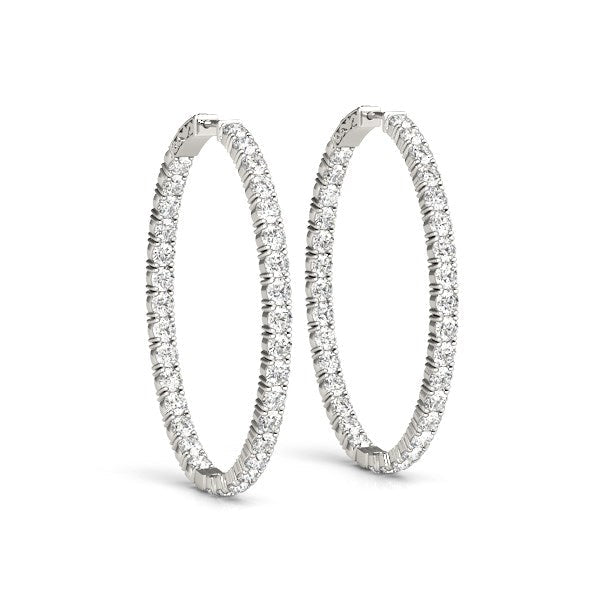 Bids.com Oval Shape Two Sided Diamond Hoop Earrings in 14k White Gold (2 cttw) Earrings