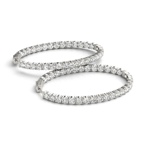 Bids.com Oval Shape Two Sided Diamond Hoop Earrings in 14k White Gold (2 cttw) Earrings