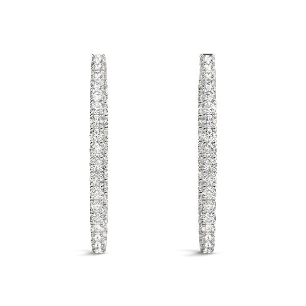 Bids.com Oval Shape Two Sided Diamond Hoop Earrings in 14k White Gold (2 cttw) Earrings