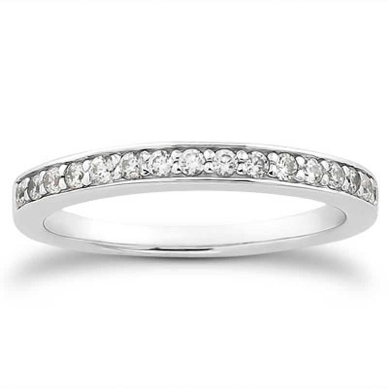 Bids.com 14k White Gold Pave Diamond Wedding Ring Band Set 1/2 Around Rings