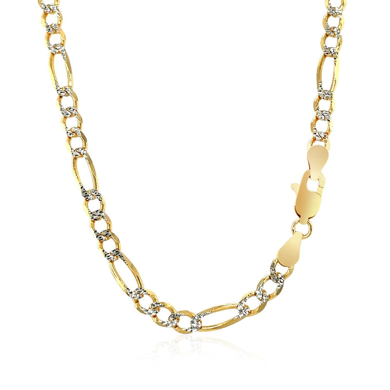 Bids.com 4.0mm 14K Yellow Gold Solid Pave Figaro Chain Necklaces