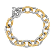 Bids.com 18k Yellow Gold and Sterling Silver Rhodium Plated Diamond Cut Chain Bracelet Bracelets