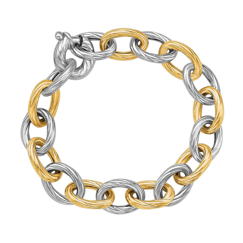 Bids.com 18k Yellow Gold and Sterling Silver Rhodium Plated Diamond Cut Chain Bracelet Bracelets