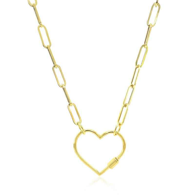 Bids.com 14k Yellow Gold Paperclip Chain Necklace with Heart Carabiner Clasp Necklaces