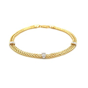 Bids.com 14k Two-Tone Gold Dual Wheat Chain Bracelet with Diamond Stations (.02 cttw) Bracelets
