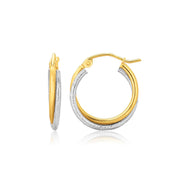 Bids.com 14k Two Tone Gold Double Polished and Textured Hoop Earrings Earrings