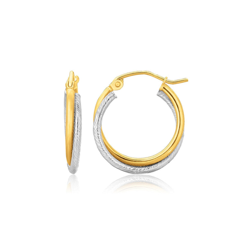 Bids.com 14k Two Tone Gold Double Polished and Textured Hoop Earrings Earrings