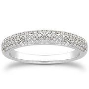 Bids.com 14k White Gold Triple Multi-Row Micro- Pave Diamond Wedding Ring Band Rings