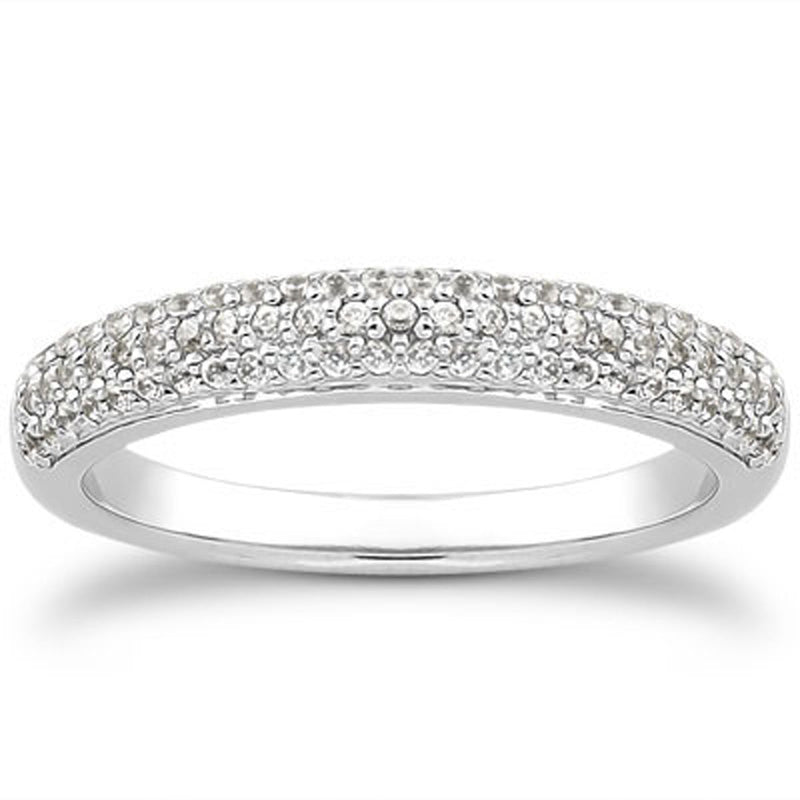 Bids.com 14k White Gold Triple Multi-Row Micro- Pave Diamond Wedding Ring Band Rings