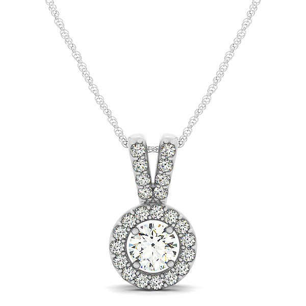 Bids.com Round Pendant with Split Bail and Diamond Halo in 14k White Gold (3/4 cttw) Necklaces