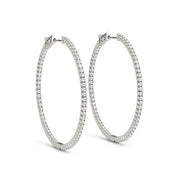Bids.com 14k White Gold Slim Two Sided Diamond Hoop Earrings (1 1/2 cttw) Earrings