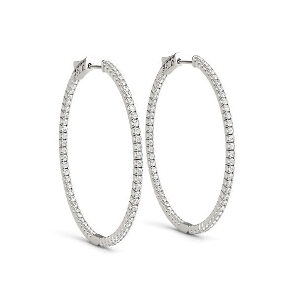 Bids.com 14k White Gold Slim Two Sided Diamond Hoop Earrings (1 1/2 cttw) Earrings